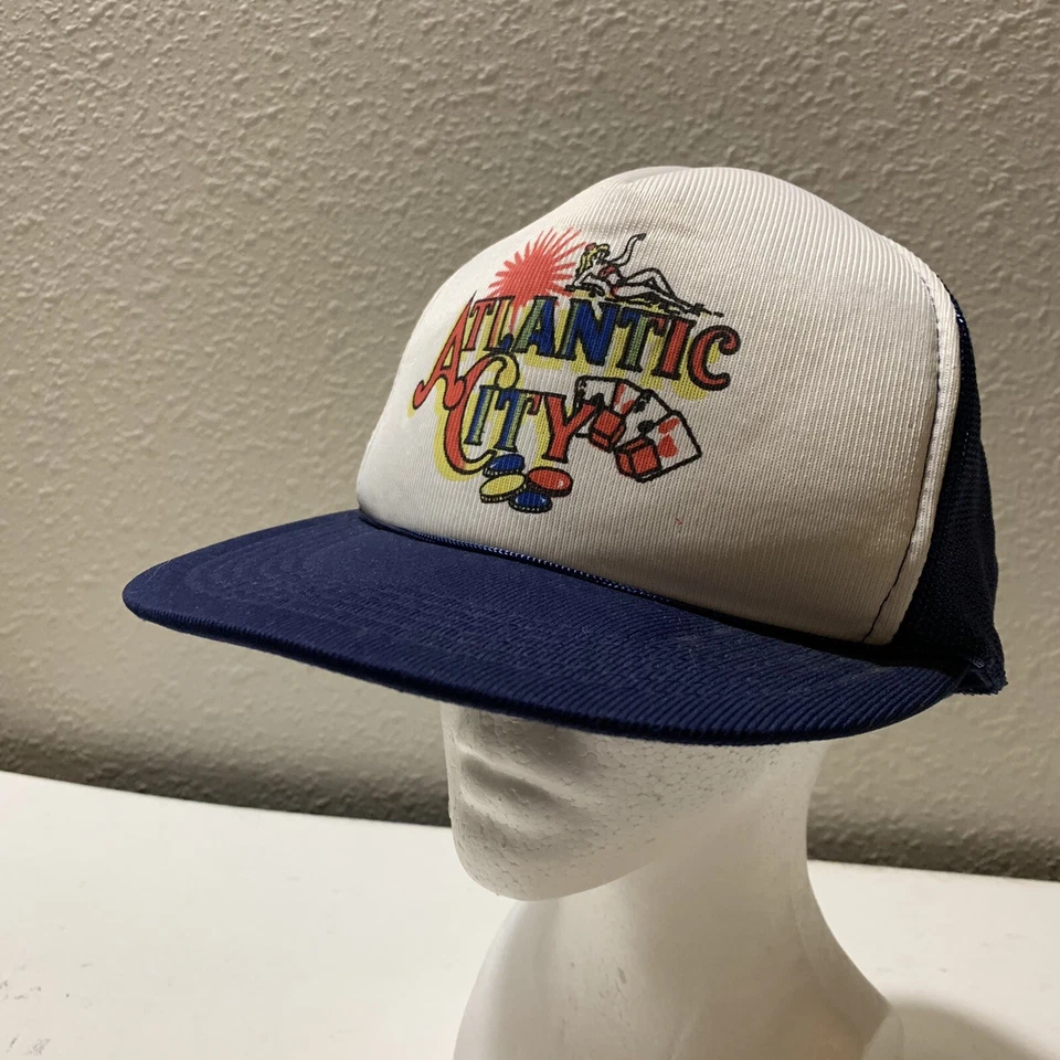 Vintage Atlantic City Snapback Hat Baseball Cap Gambling Poker Cards Size Sz - Image 1 of 4