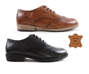 MENS NEW REAL LEATHER OXFORD LACE UP BROGUE FORMAL SMART RUBBER SOLE SHOES SIZE - Picture 1 of 5