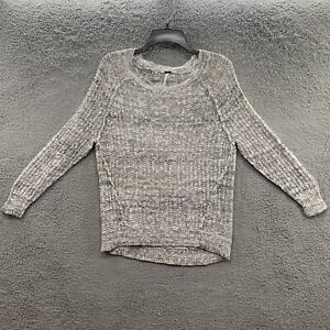 Free People Women's Sz XS Open Knit Tunic Pullover Sweater Gray White Boho Soft