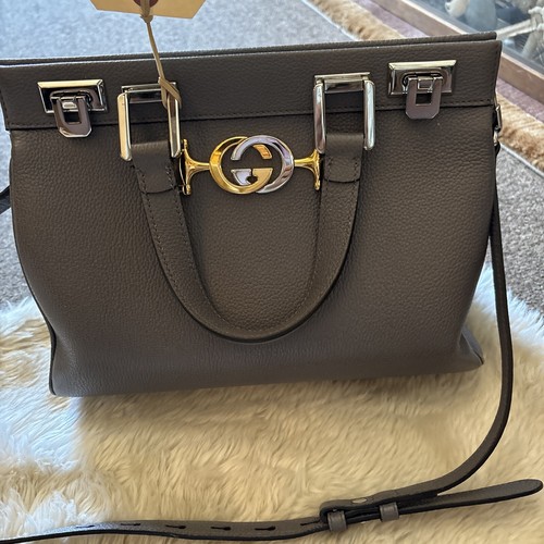 Borsa a tracolla Gucci Zumi in pelle con manico superiore grigia vendita al dettaglio $ 3.980