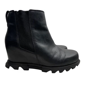 Sorel Joan of Arctic III Black Oiled leather hidden Wedge Chelsea Boot Women sz9 - Picture 1 of 10