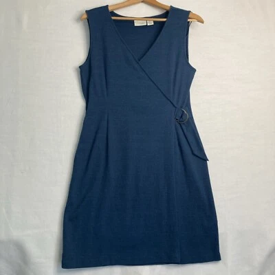 Vestido Cynthia Rowley Talla L Vaina Cinturón Lateral Sin Mangas Cuello en V Elastizado Imitación Envoltura Foto 1 de 4