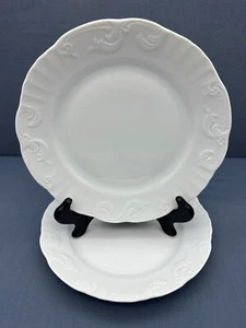 Vista Alegre MANUELINE All White 8" SALAD PLATES Embossed Scrolls SET OF 2 - Picture 1 of 12