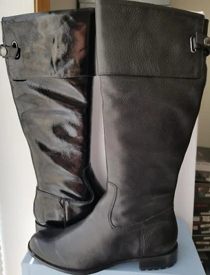 Calvin KLEIN TRICIA Black Grained Patent TALL RIDING Boots I LOVE SHOES - Image 1 of 4