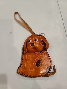 Stitched Leather Dog Coin Pouch Wallet 5" x 4" - Picture 1 of 8