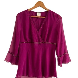 Y2K Babydoll transparentes Oberteil M burgund Glockenärmel Fee Grunge Whimsigoth  - Bild 1 von 11