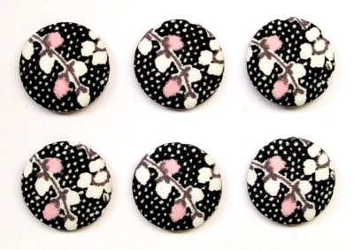 6 Floral Print Cotton covered buttons ADDS COLORFUL ACCENT TO OUTFITS 7/8" SHARP - Image 1 of 4