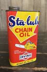 ??????Vintage 1 Pint Sta-Lube Chain Saw Irving Oil Co. Tin Can Gas