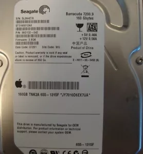 ST3160812AS 9BD132-042 FW:3.BQK Apple 655-1315F 160gb Sata Desktop Drive - Picture 1 of 1