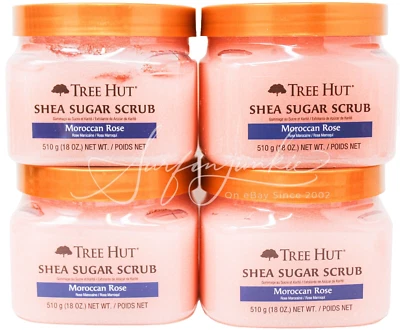 Exfoliante de azúcar de karité Tree Hut rosa marroquí 18 oz juego de 4 piezas tarro flores tamaño completo Foto 1 de 4