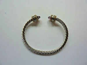Vintage Twisted Silver Cuff Bracelet w/Purple Stones - Picture 1 of 3