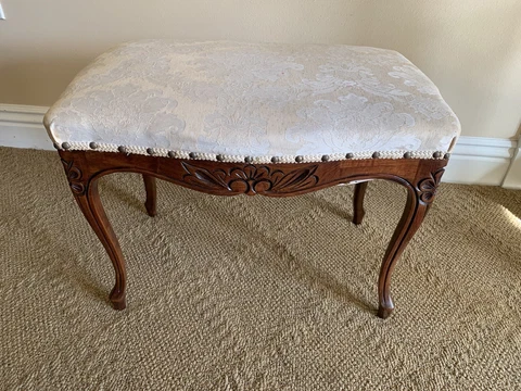 Vintage Upholstered Ornate Carved Wood Stool Vanity Bench Cover