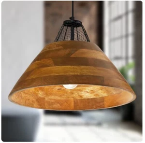River of Goods Metal Wood Medium Hanging Pendant Lighting Black Industrial - Picture 1 of 12