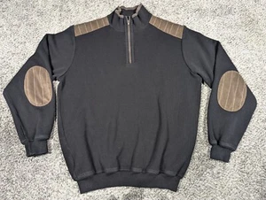 St Croix Sweater Mens Medium Black Brown 1/4 Zip Elbow Patches Shoulder Patch - Picture 1 of 8