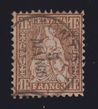 Switzerland Sc #50b (1862-4) 1fr reddish bronze Helvetia  White Wove Paper Used 