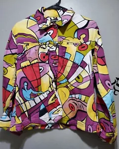 Vintage 90er Jahre Spiegelbild große surrealistische mehrfarbig gemusterte Jacke - Bild 1 von 7