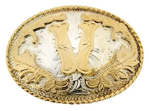INITIALER V-BUCHSTABE V HERREN DAMEN RODEO WIRKLICH COWBOY-STIL GOLD METALL GÜRTELSCHNALLE - Bild 1 von 7