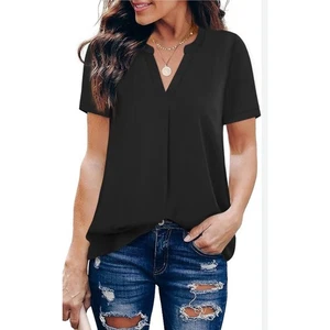 Timeson leichte Chiffonbluse schwarz Kurzarm Schlitz am Ausschnitt Größe L - Bild 1 von 6