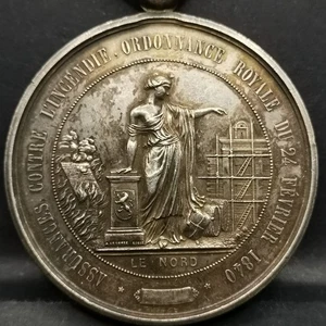 MEDAILLE ARGENT 50mm 68.4g 1892 TOURS ASSURANCE INCENDIE ORDONNANCE ROYALE 1840 - Picture 1 of 5