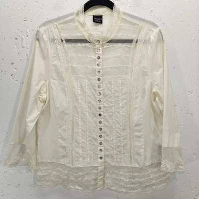 Vtg Tribal Brand Womens Lace Top Size 12 Ivory Button Up Cottagecore Blouse - Image 1 of 4