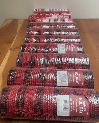 Deco Poly Mesh 10" X 10 Yds  11 Rolls  Red White Red Black Plaid - Image 1 of 4