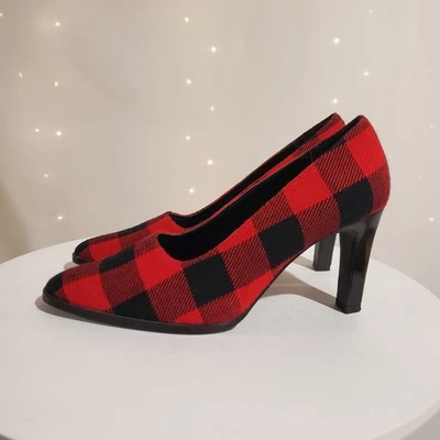 Tacones de salón de lana de fieltro a cuadros Newport News Buffalo de colección talla 7M vacaciones Navidad Foto 1 de 4