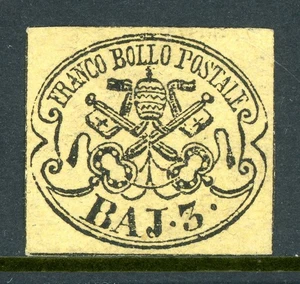 Italien 1852 Römische Staaten 3b Yellow Buff Scott #4c BPP postfrisch O368 - Bild 1 von 6