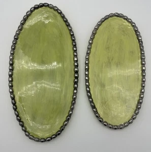 Studio B by Magenta Lime Green Brush Stroked Tray w/Silver Beaded Rim Set Of 2 - Picture 1 of 11