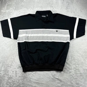 Members Only Mens L Pullover Polo Shirt Black & White Stripe Vintage Elastic Hem - Foto 1 di 7