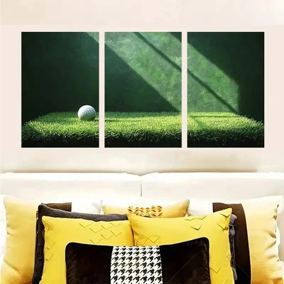 3pcs Golf Ball on Lush Grass Art Wall Art Canvas Framed 50x70cm - Image 1 of 2