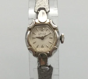 Reloj Manual Banda Elástica Vintage Gruen Precision Damas 16mm Oro Blanco 14K - Imagen 1 de 14