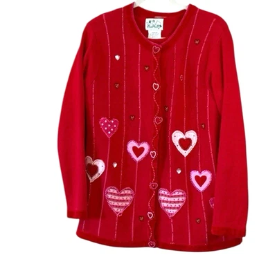 The Quacker Factory Women's 2 Piece Cardigan Sweater Set Hearts Valentines Med - Image 1 of 4
