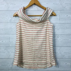 Camisa para mujer Lou & Grey a rayas fuera del hombro mezcla de algodón talla pequeña - Imagen 1 de 4