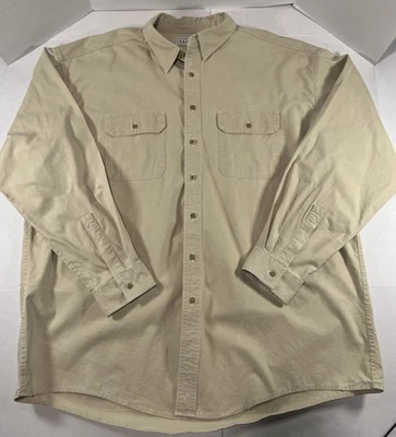 LL Bean Button Up Shirt Mens 2XL XXL Khaki Traditional Fit Sunwashed Canvas C89 - Image 1 of 4