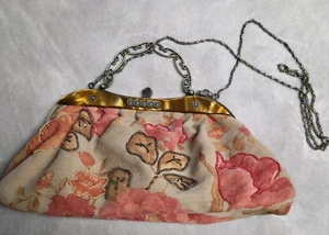 Vintage Floral Beaded Metal Trim Clutch Evening Bag Purse - Picture 1 of 18