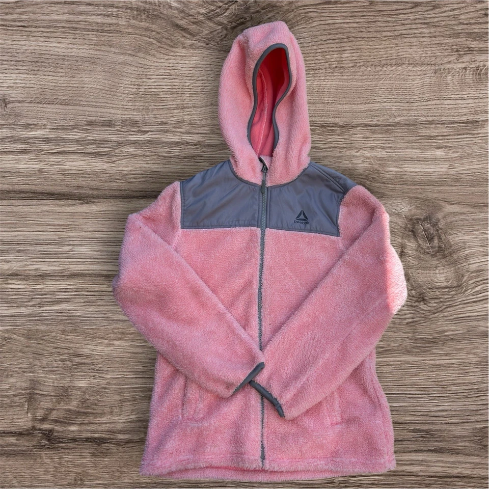 REEBOK Full Zip Jacket Sherpa Lined Fleece Hoodie Athleisure Girl 10/12 - Image 1 of 1