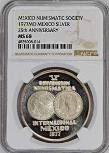 1977 25th ANNIVERSARY MEXICO NUMISMATIC SOCIETY-SILVER MEDAL- **ULTRA RARE** - Picture 1 of 3