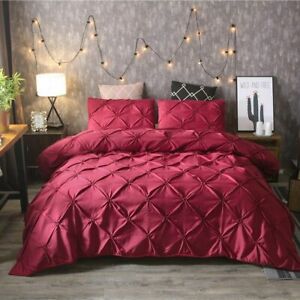 Bedding Set Solid Color Pinch Pleat Art Work Duvet Cover Pillowcase Bed Cover