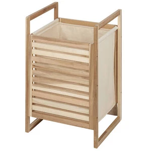 Wäschekorb aus Holz mit Stoffsack ACINA, 56 L, Wenko - Bild 1 von 5
