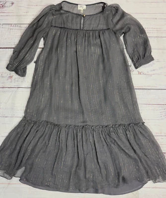 Vestido Midi De Colección Milly Para Mujer Mezcla Seda Talla 2 Gris Dorado Brillante Manga Larga Transparente Foto 1 de 4