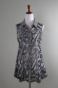 JOSEPH RIBKOFF $176 Sheer Mesh Stretch Mixed Print Sleeveless Top Size 6 - Picture 1 of 6