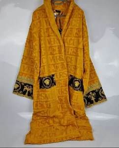 VERSACE Baroque And Greca Print Gold Long Unisex Bathrobe New - Picture 1 of 11