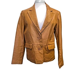 Chaqueta vintage de cuero Bagatelle Mid Century color tostado carmelo damas MED - Imagen 1 de 14