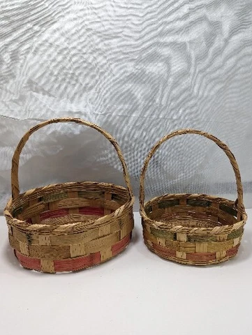 Set Of 2 Cute Matching Wicker Baskets With Handle Made In Mexico Woven Easter Cover