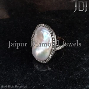 Anillo De Perla Barroca De Plata Esterlina 925 Con Diamante Pave Joyería Regalo - Imagen 1 de 9