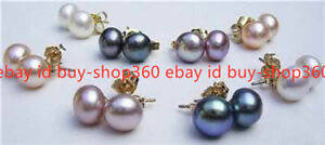 Wholesale 8 Pairs 4 Color Akoya Cultured Pearl 18K GP Stud Earrings AAA