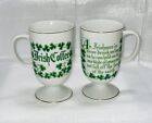 Irish Coffee Pedestal Mugs, Saddest Happiest, Gaelic Proverb, Shamrock, Gilded