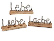 Set 3 tlg. Dekoobjekt Lebe-Liebe-Lache silber braun aus Alu + Mango-Holz Formano