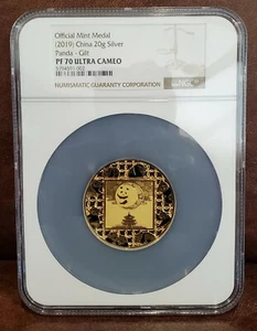 2019 NGC PF 70 China 20g Silver Medal "PANDA - GILT" / Ultra Cameo - Picture 1 of 3