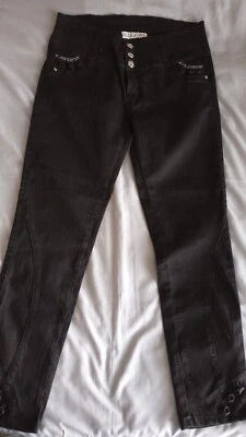 Mujer Negro Plata Diva Vaqueros con Cintura Ancha, 3 Botones, Decorado Talla15 Foto 1 de 4